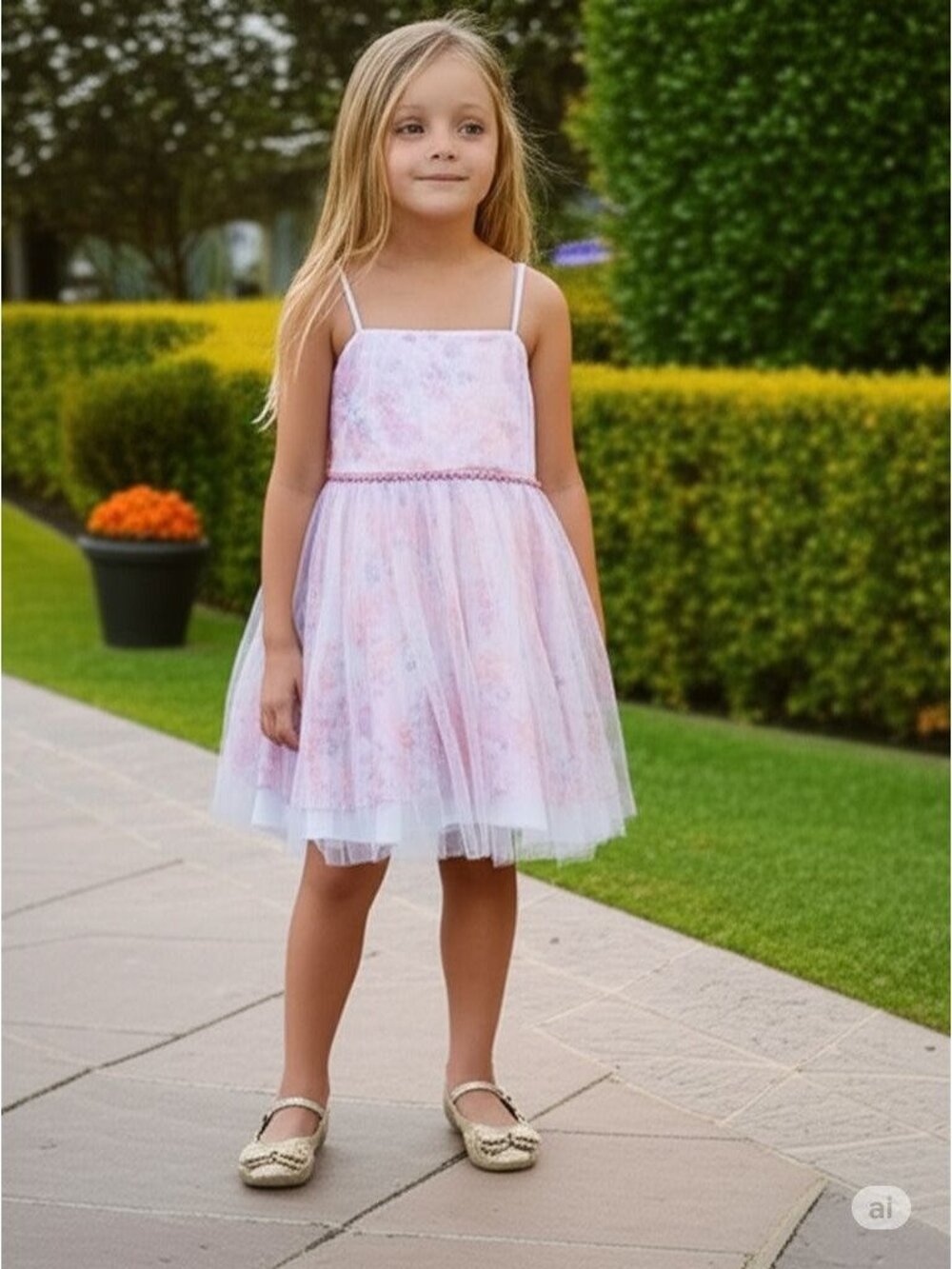 Cat & Jack Girls M 7/8 Pink Orange Purple Watercolor Tulle Special Occasion